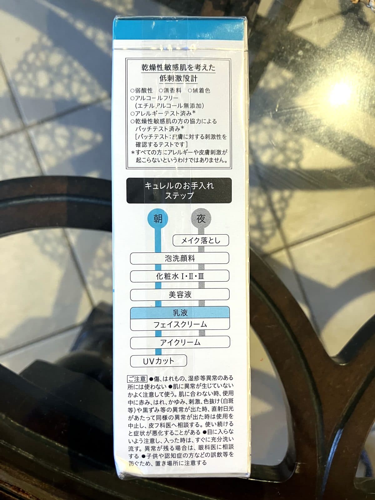 キュレル 潤浸保湿 乳液 パッケージ側面（お手入れステップ）